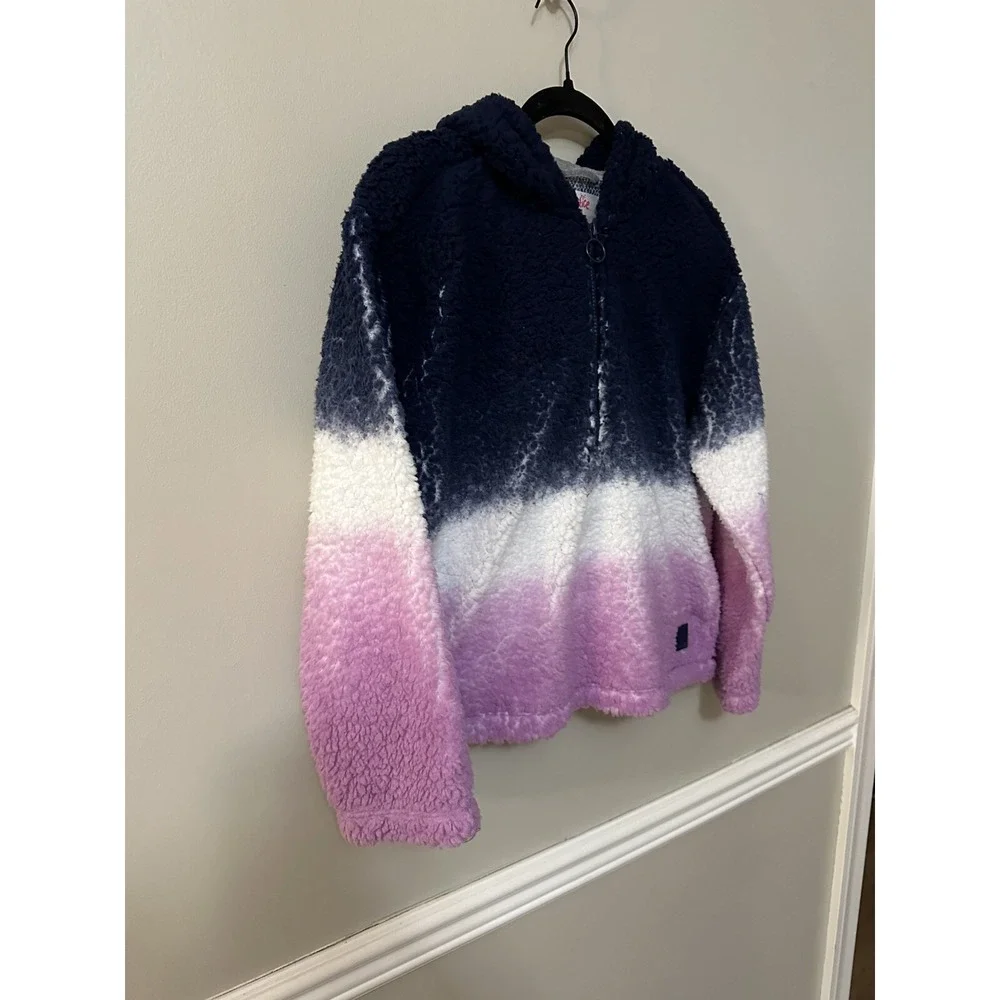 Girls Sherpa Lilac Purple White‎ & Navy Blue Half Zip Jacket Hoodie XL 16/18